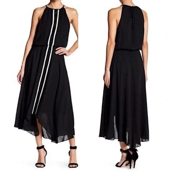 NWT Parker Macedonia Long High Low Silk Maxi Dress Black White Small - Picture 1 of 9